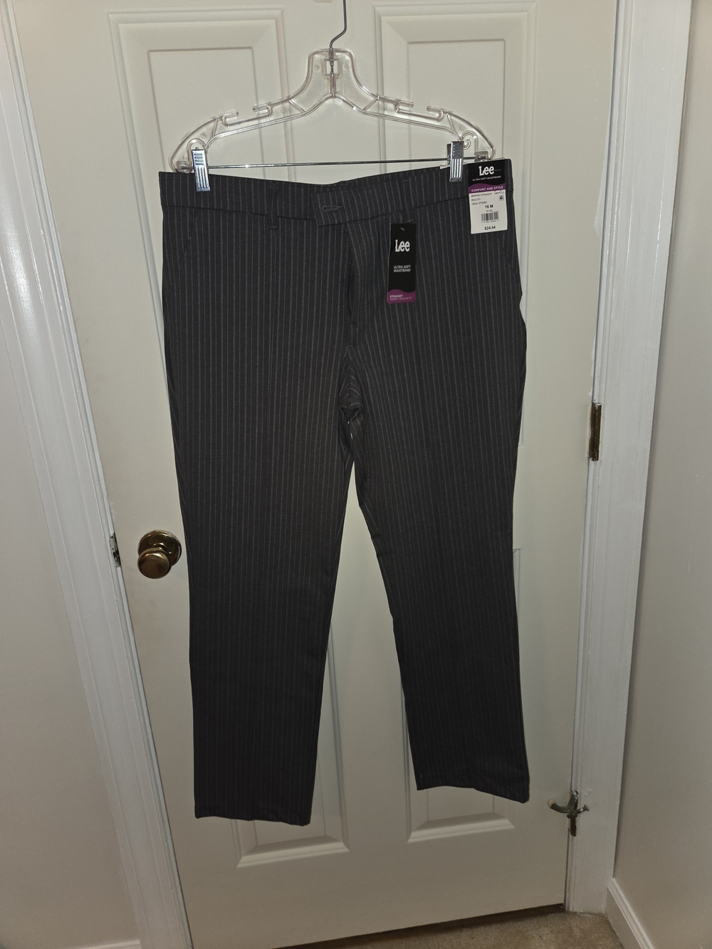Lee Womens Charcoal Pinstripe Dress Pants